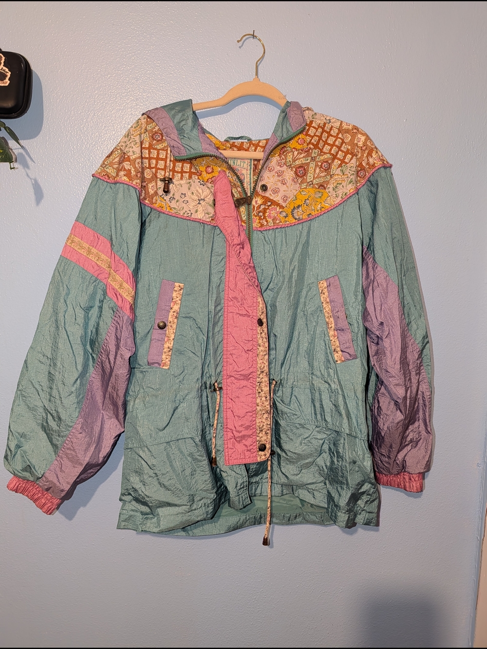 Vintage Quilted Pastel Windbreaker Jacket in Teal & Pink ANNO 1969